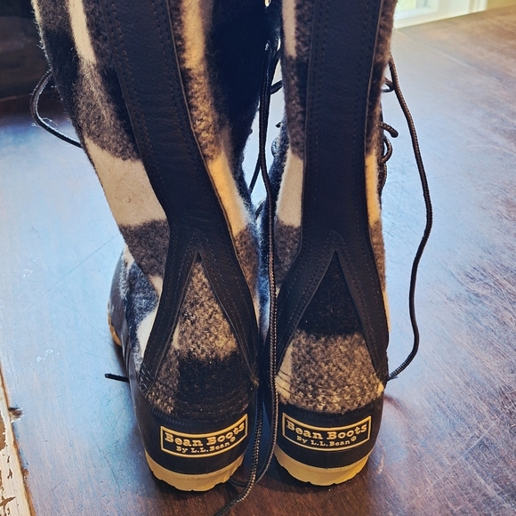 L.L. Bean 16" Black White Plaid Knee High Duck Boots Size 7 Very Good Condition - Picture 3 of 6